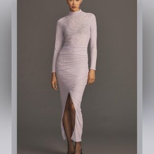 Anthropologie Lavender Ruched Dress Long Sleeve